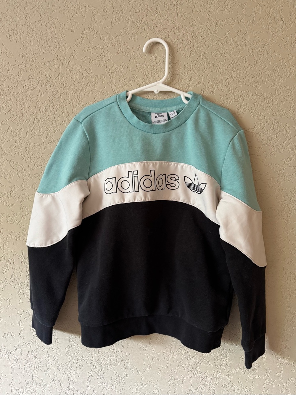 Adidas Teal, White, and Black Colorblock Sweatshirt